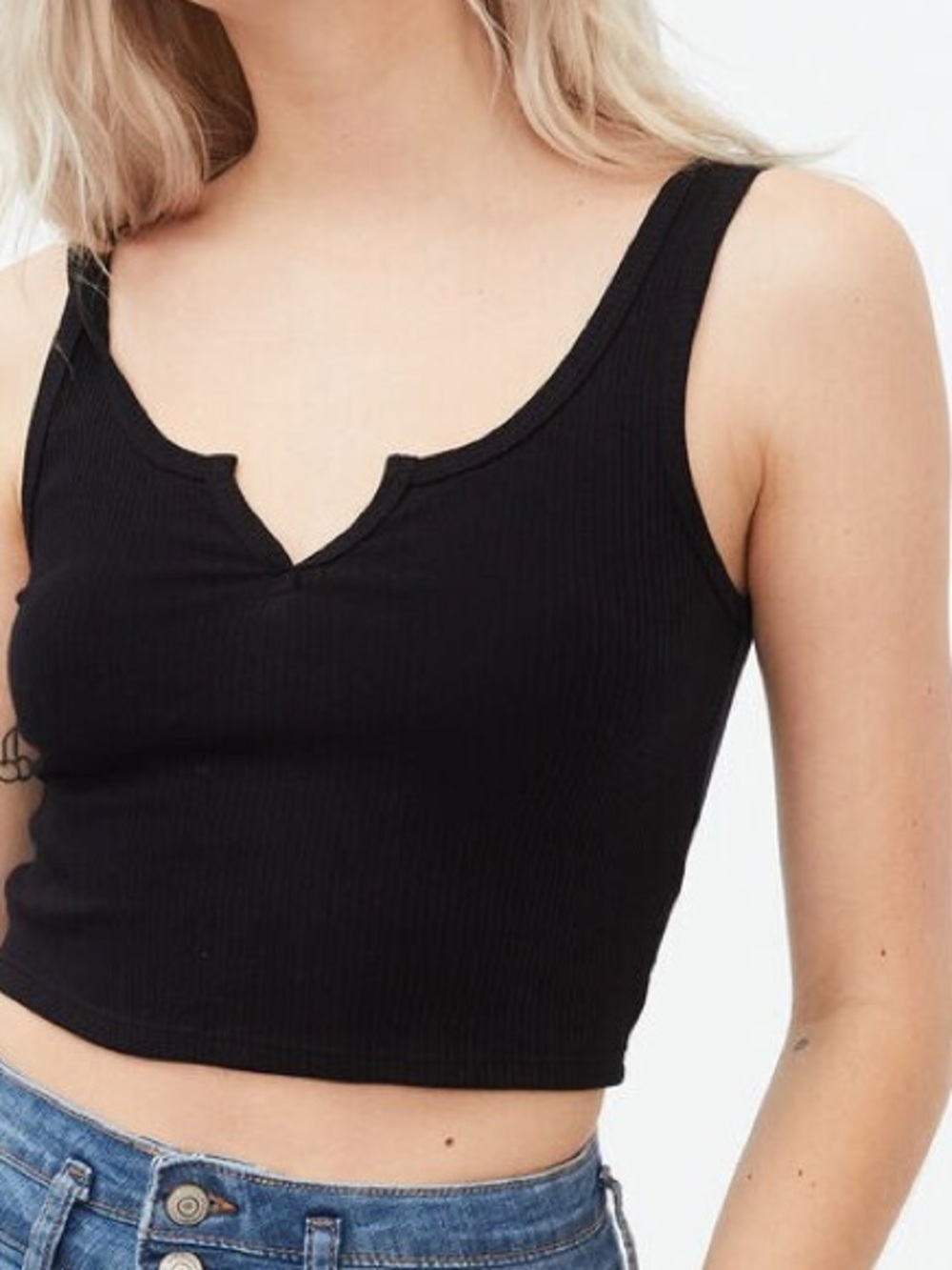 Garage Black Ribbed Notch Crop Tank